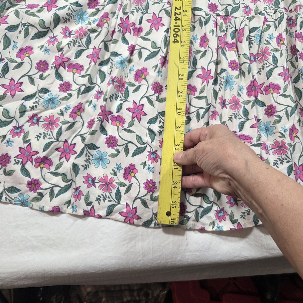 shosho White Floral Maxi Skirt A line  Small Pink & Green Print Boho Layered - Picture 5 of 9